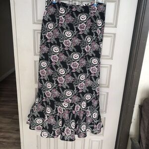 VTG Sag Harbor MIDI Skirt Floral/Black Sz10 Runs Small Ruffle Pre-Owned